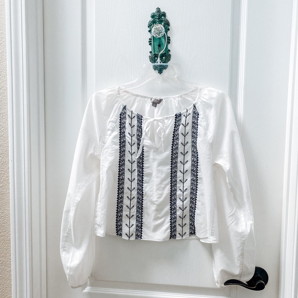 Rubbish White Bohemian Embroidered Cropped Light Weight Top Size XS